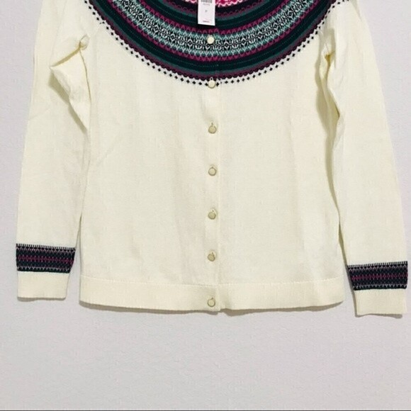 New! Talbots Fair Isle Trim Cardigan Cotton Cashmere Petite Sweater - Picture 7 of 12